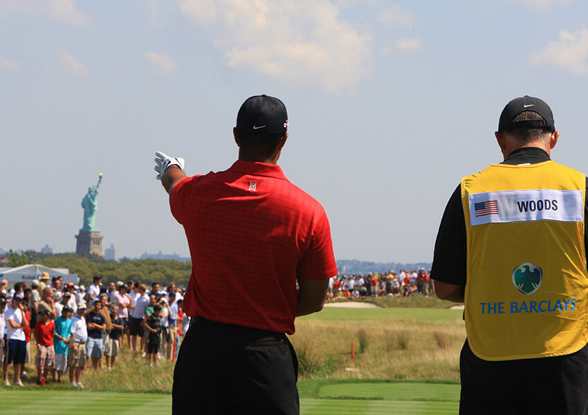 The Barclays crowd and Statue of Liberty